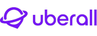 Uberall logo: purple wordmark with a circular orbit icon to the left of the text